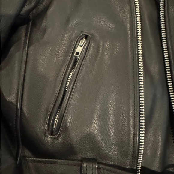 Women’s Black Leather Biker Jacket - Picture 3 of 6